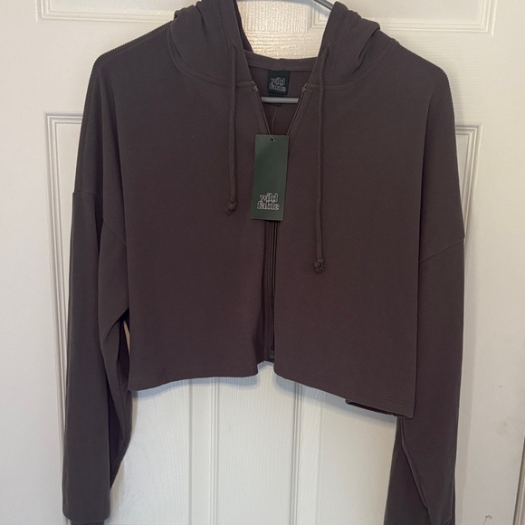 Wild Fable Chocolate Brown Cropped Hoodie - Picture 5 of 6
